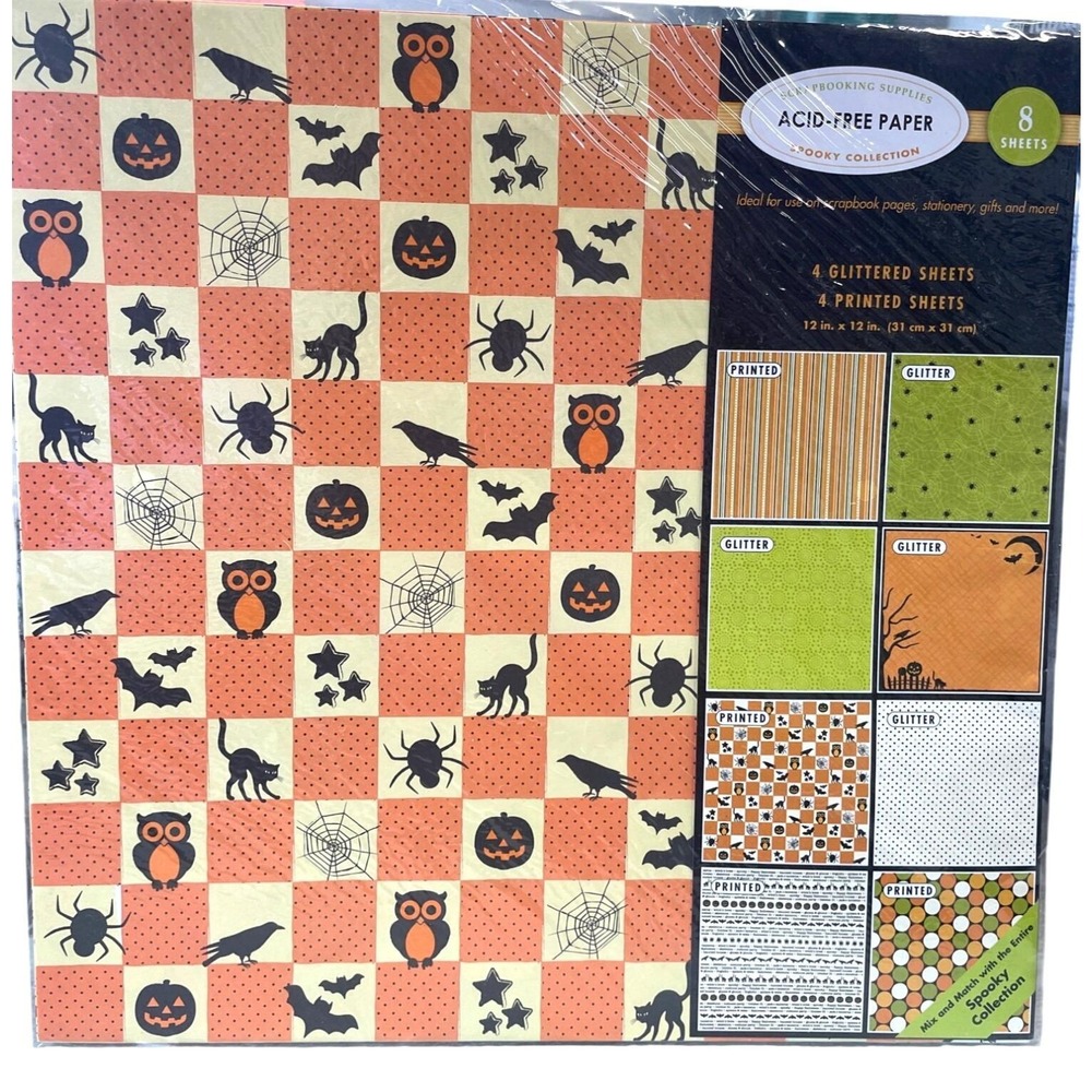 Paper Spooky Collection Acid-Free Scrapbook‎ Glittered Printed Halloween Designs